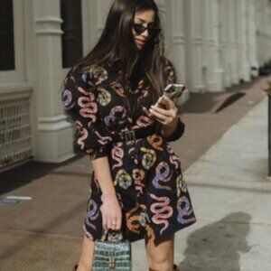 NWT Farm Rio Snakes Print Cotton Puff Sleeve Dress XS